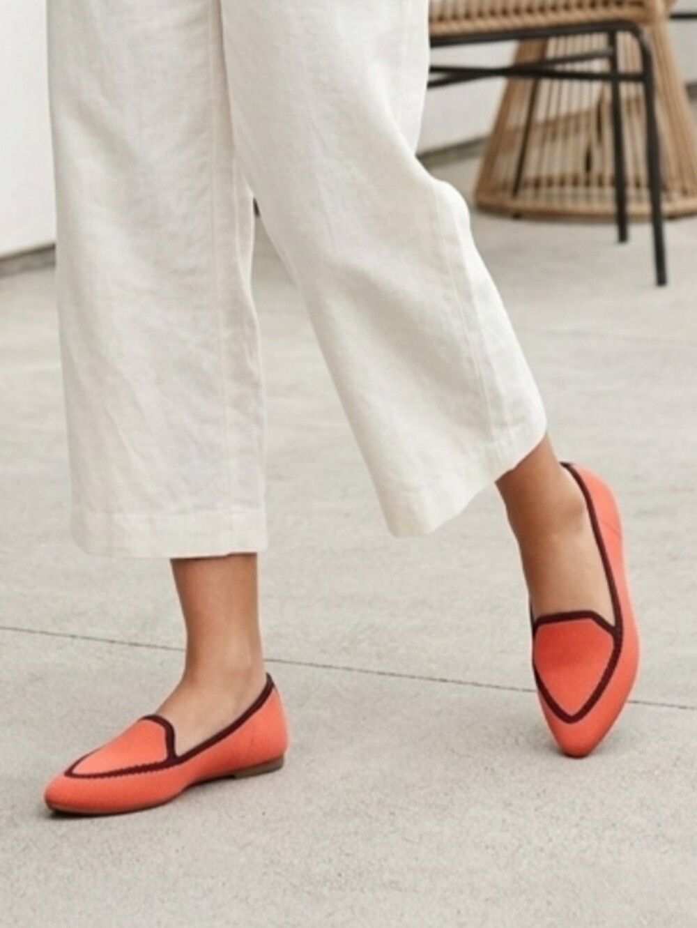 Birdies Orange Pointed Knit Washable Flat Loafers with Dark Trim Sz 9